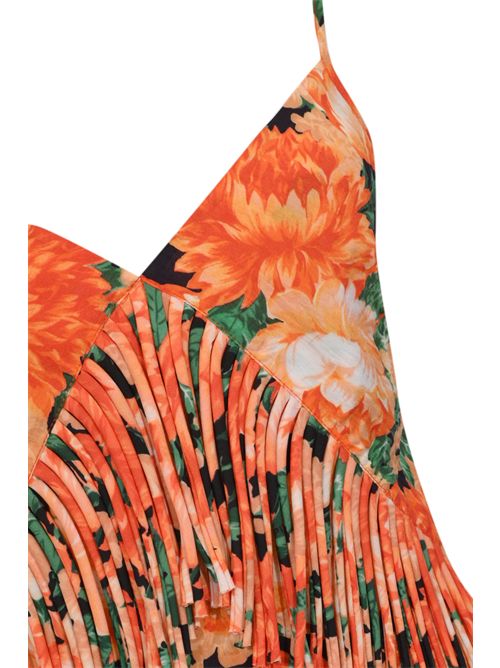 Top smanicato in tela di viscosa con frange e stampa floreale PINKO | 106823 A3AOAS4